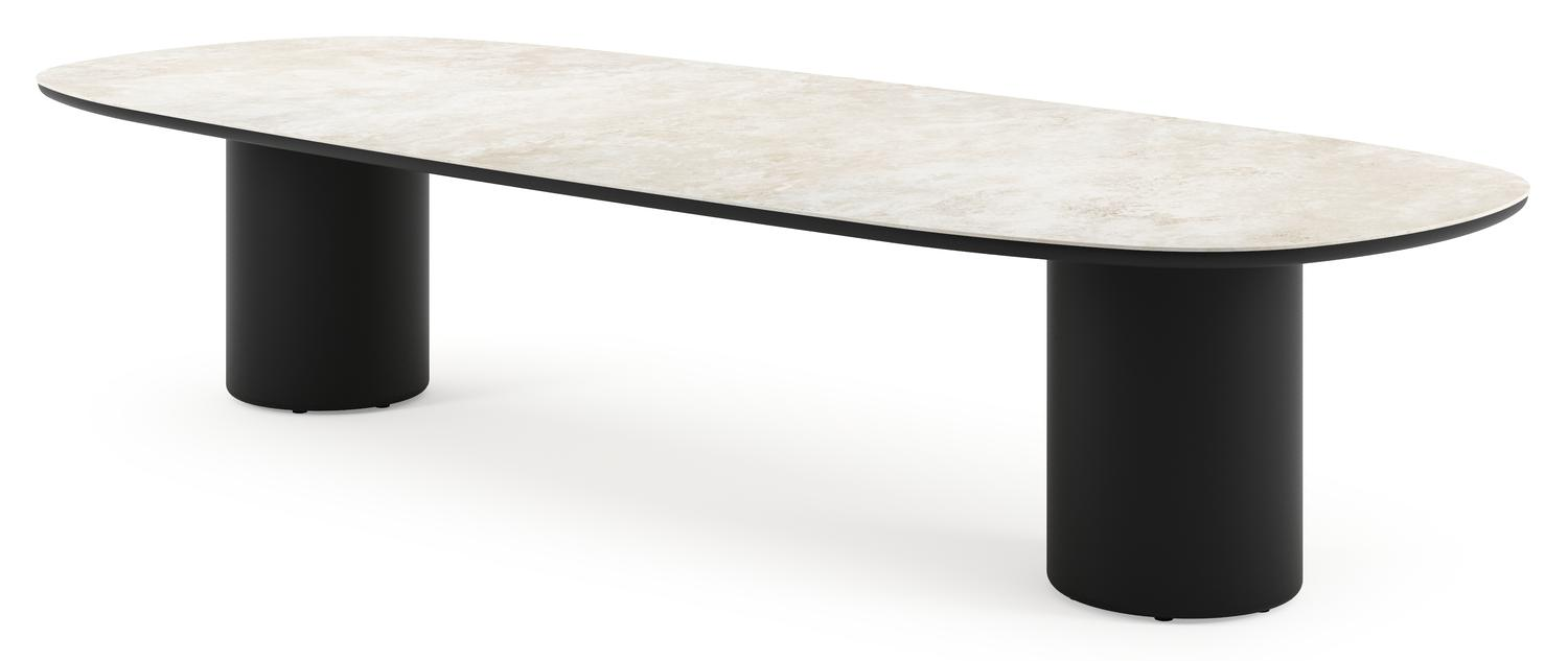 Table de jardin low dining Amico bombo en aluminium noir et céramique pleine Rapolano - Lg. 320 x Lrg. 130 x Haut. 61 cm