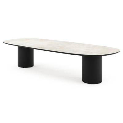 Table de jardin low dining Amico bombo en aluminium noir et céramique pleine Rapolano - Lg. 320 x Lrg. 130 x Haut. 61 cm