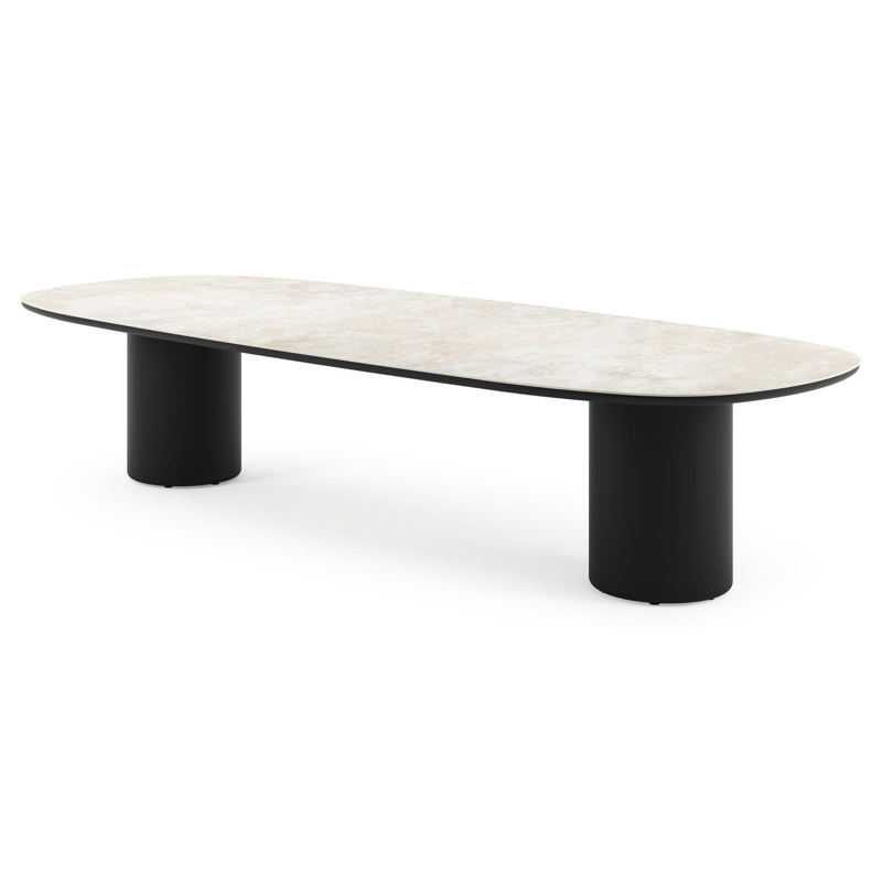 Table de jardin low dining Amico bombo en aluminium noir et céramique pleine Rapolano - Lg. 320 x Lrg. 130 x Haut. 61 cm