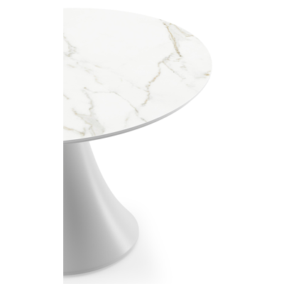 Table basse Fano en blanc aluminium et céramique pleine calacatta - Diam. 85 x Haut. 55 cm