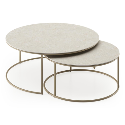 Fano set van 2 loungetafels rond in beige aluminium en volkeramiek Shilin - Dia. 85 x H 35 cm