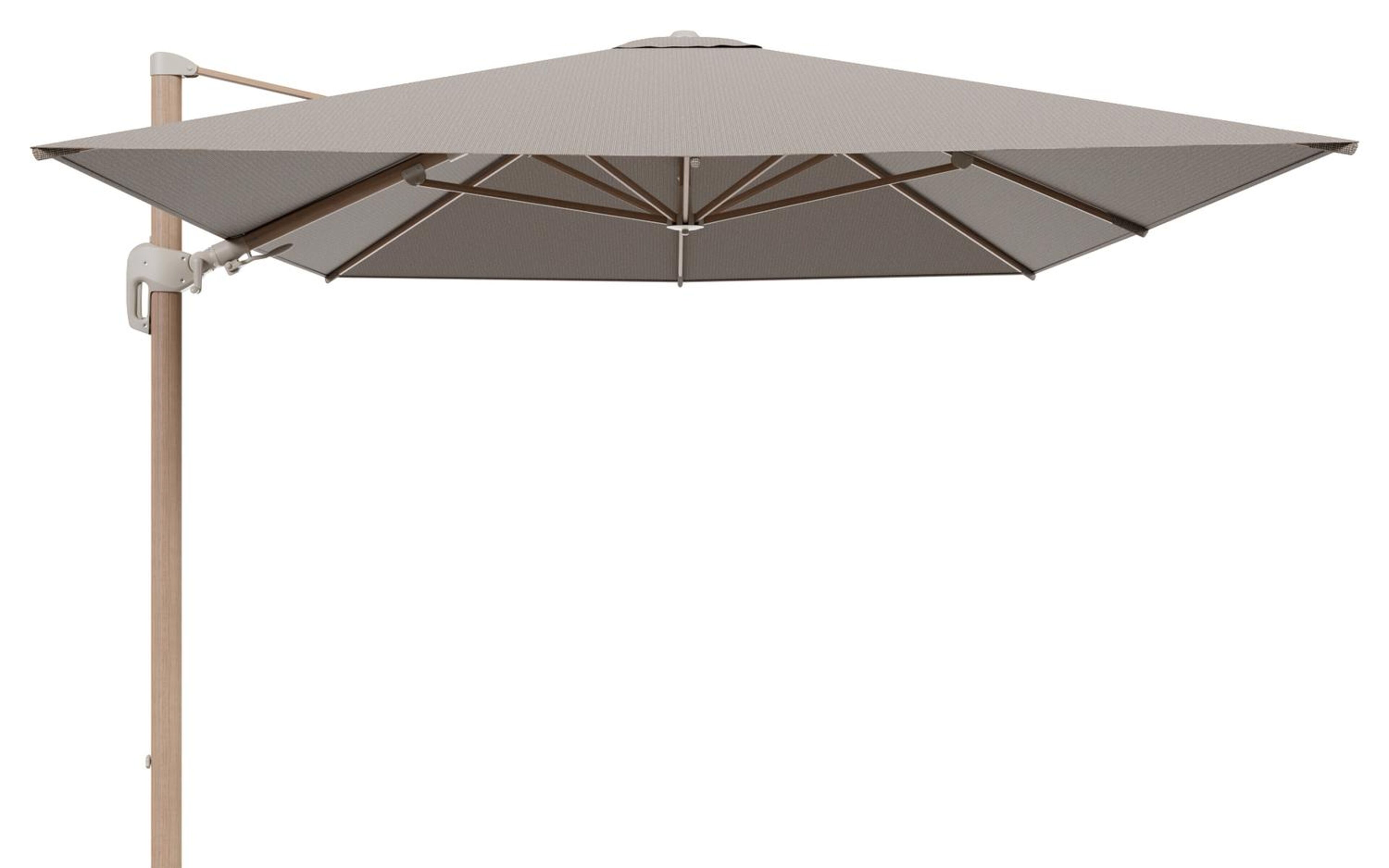 Rufina zweefparasol tiltfunctie in houtlook aluminium en parasoldoek in All Weather Solica Firenze Earth  - L1 400 x L2 300 cm (zonder voet)