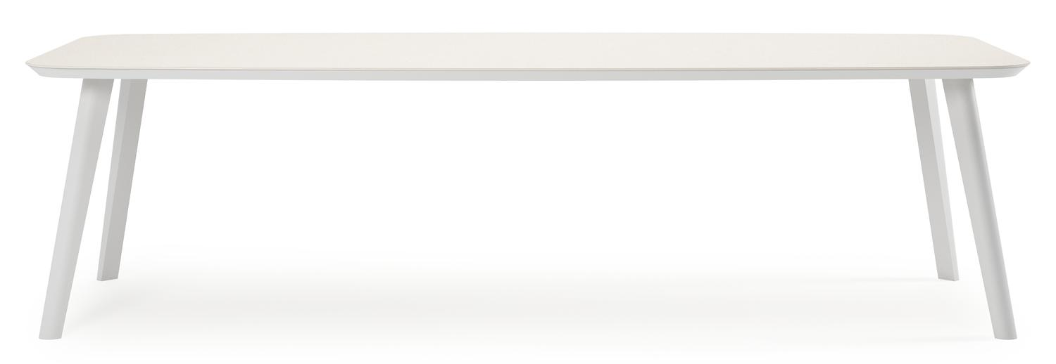 Mosa bootvormige tuinset in wit aluminium en sintered stone crema minerale met 10 Amalfi tuinstoelen