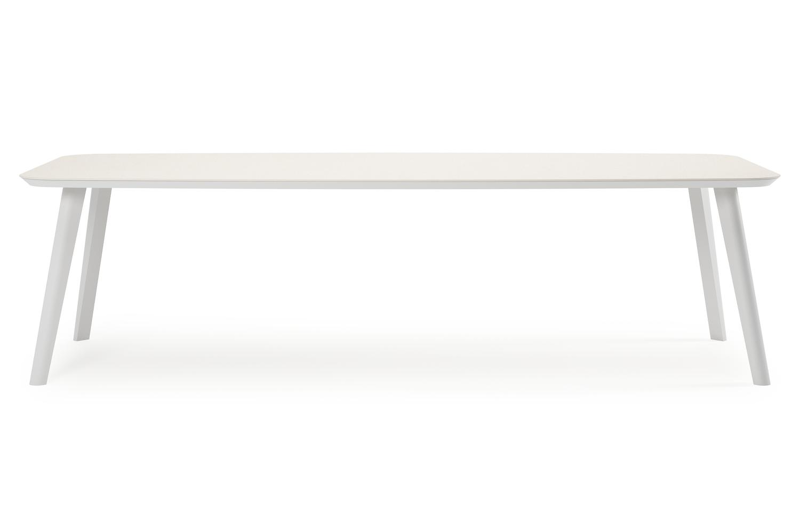 Mosa bootvormige tuinset in wit aluminium en sintered stone crema minerale met 10 Amalfi tuinstoelen