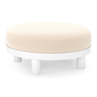 Donato lounge poef in wit aluminium met All Weather Sunbrella® Luxe Natte Linen Chalk kussen