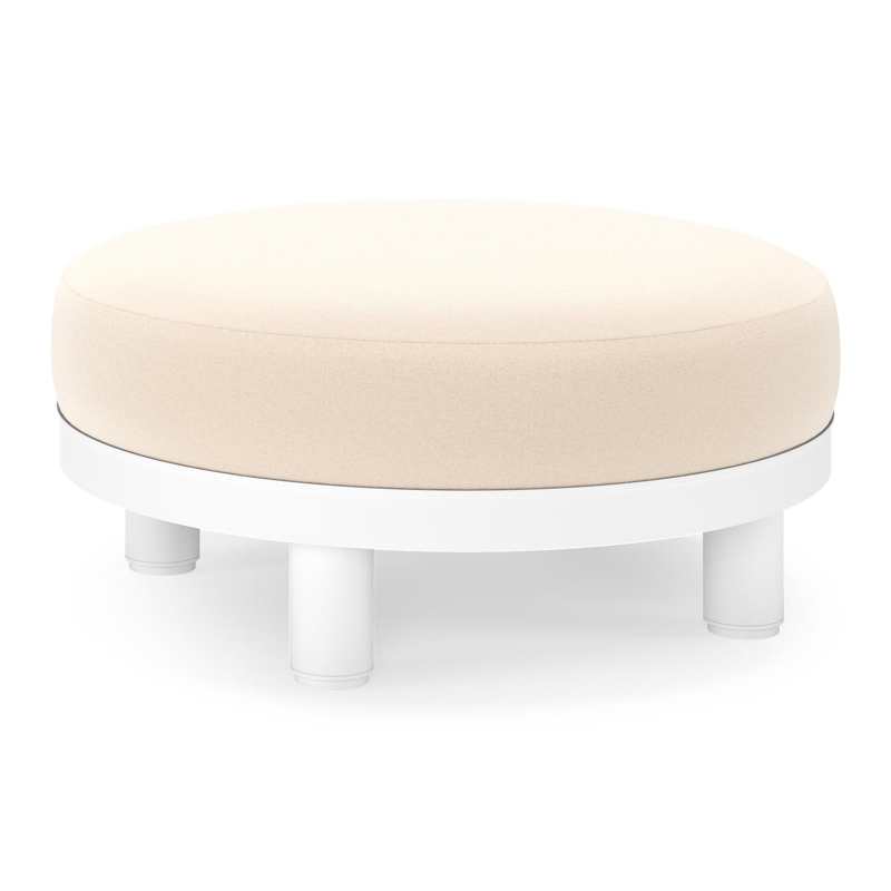 Donato lounge poef in wit aluminium met All Weather Sunbrella® Luxe Natte Linen Chalk kussen