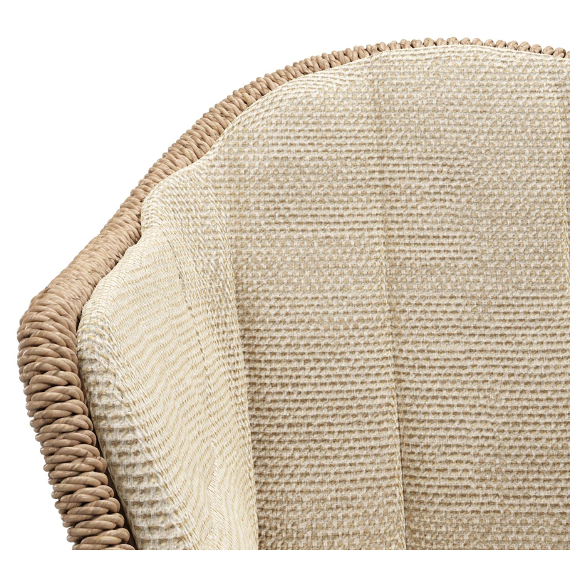 Pagino tuinstoel in zwart aluminium en naturel ronde wicker met zitkussen in All Weather Cosytica Althea Camel