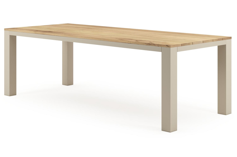 Nano tuintafel rechthoekig in beige aluminium en teak L 240 x B 100 x H 750 cm x H 750 cm