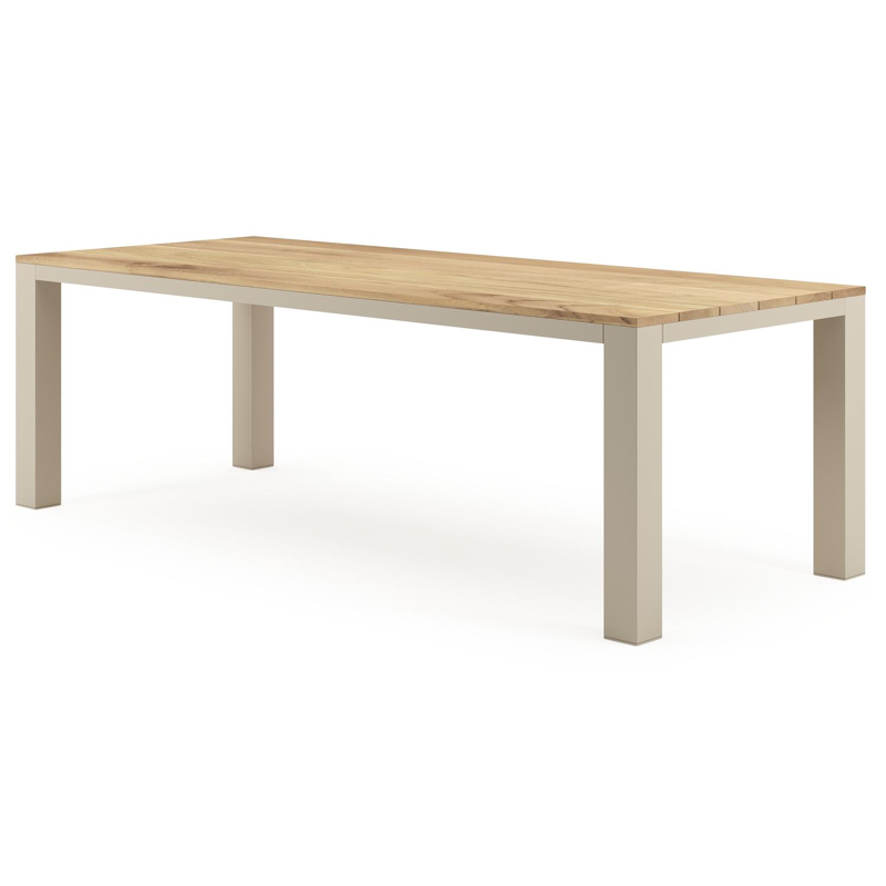Nano tuintafel rechthoekig in beige aluminium en teak L 240 x B 100 x H 750 cm