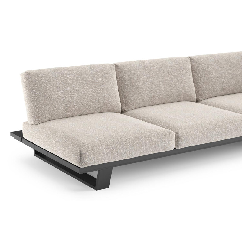 Pagino loungebank in zwart aluminium met tundra sand all weather sunbrella® luxe kussen