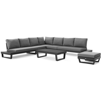 Modica lounge poef in zwart aluminium met grijs textilene kussen