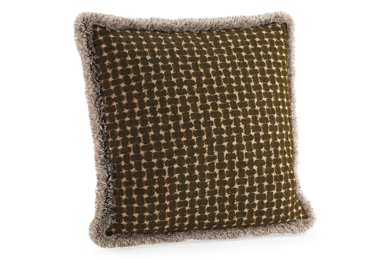 Sierkussen met franjes 45 x 45 cm in all weather cosytica pebble leaf