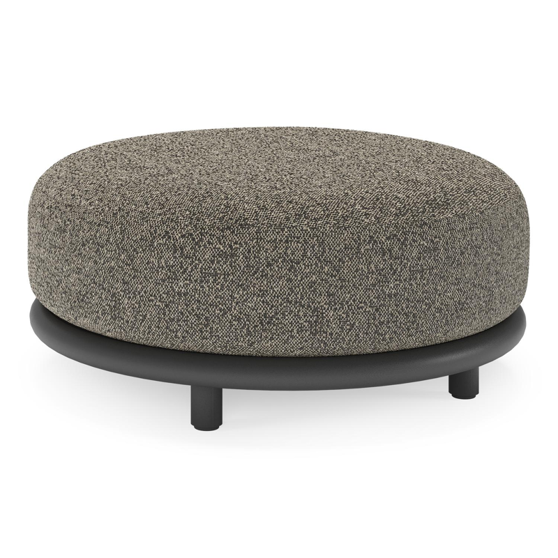 Pouf Lomano en aluminium noir et corde luxe plate tissÃ©e verticalement beige et coussins en all weather cosytica Marbella Tunder