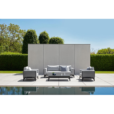 Mosa loungeset in zwart aluminium met grijs weather+ softtouch kussens