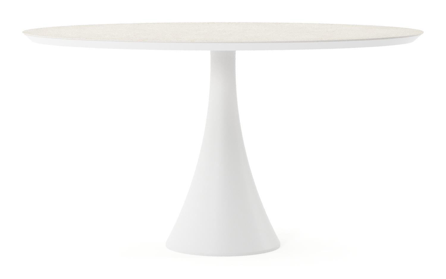 Table de jardin Fano oval en aluminium blanc et céramique pleine Shilin - Lg. 140 x Lrg. 80 x Haut. 74.5 cm