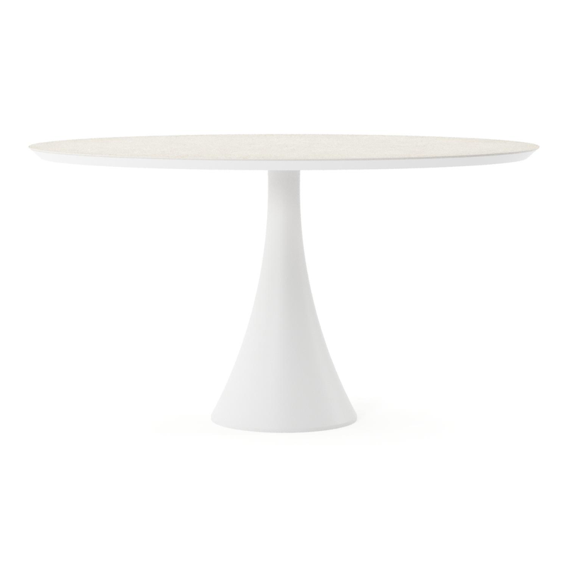 Table de jardin Fano oval en aluminium blanc et céramique pleine Shilin - Lg. 140 x Lrg. 80 x Haut. 74.5 cm
