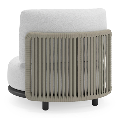 Lomano loungestoel in zwart aluminium en beige verticaal geweven luxe vlakke rope met Ego Birch all weather solica