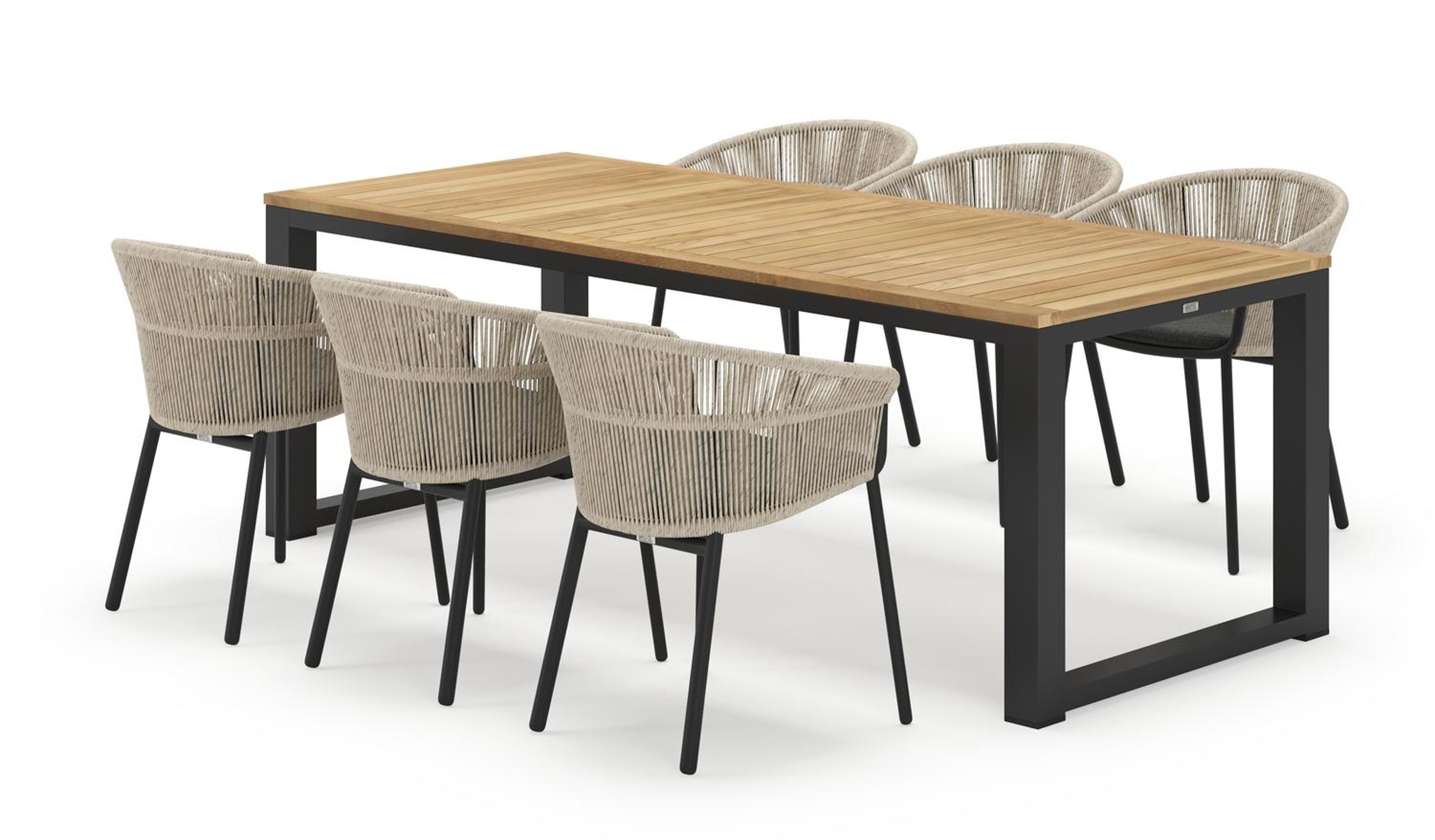 Livo rechthoekige tuinset in zwart aluminium en teak natural finish met 6 Matera tuinstoelen