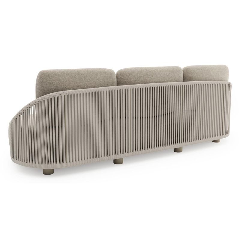 Salon de jardin Vadelo en aluminium beige et corde ronde tissée verticalement beige et coussins en all weather cosytica catania greige