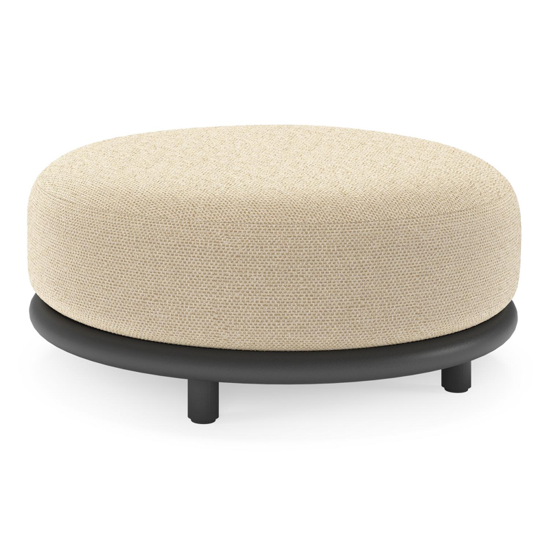 Lomano poef in zwart aluminium en beige verticaal geweven luxe vlakke rope met Althea Camel all weather cosytica