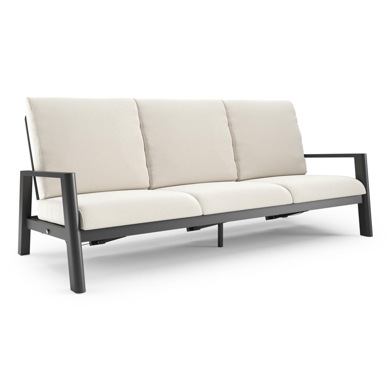 Canapé de jardin Cirello en aluminium noir et coussins en all weather sunbrella® luxe savane white