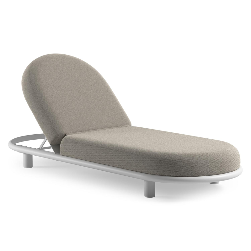 Chaise longue réglable Lomano en aluminium blanc avec firenze sand all weather solica coussin