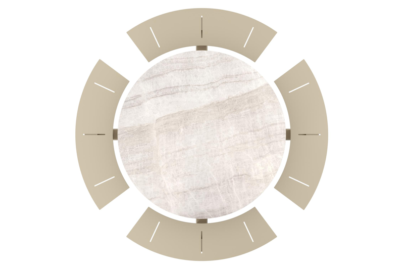 Table de pique-nique Rondino ronde en aluminium beige et céramique pleine Taj Mahal - Diam. 148 x Haut. 71.5 cm