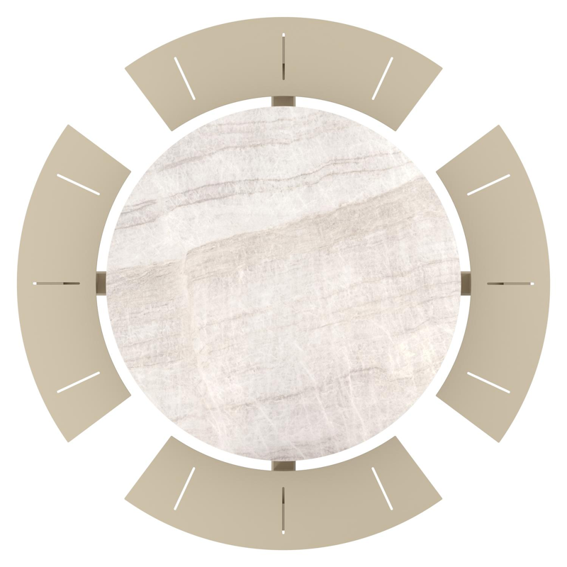 Rondino picknicktafel rond in beige aluminium en volkeramiek Taj Mahal - Dia. 236 x H 71.5 cm