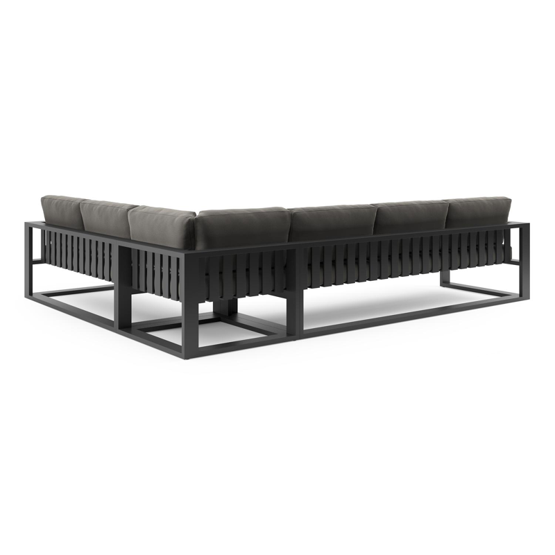 Verato loungehoek in zwart aluminium met natte dark taupe all weather sunbrella® luxe kussen
