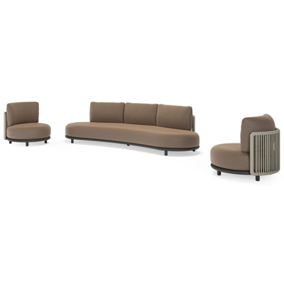 Salon de jardin Lomano en aluminium noir et corde luxe plate tissée verticalement beige et coussins en all weather solica Firenze Bamboe