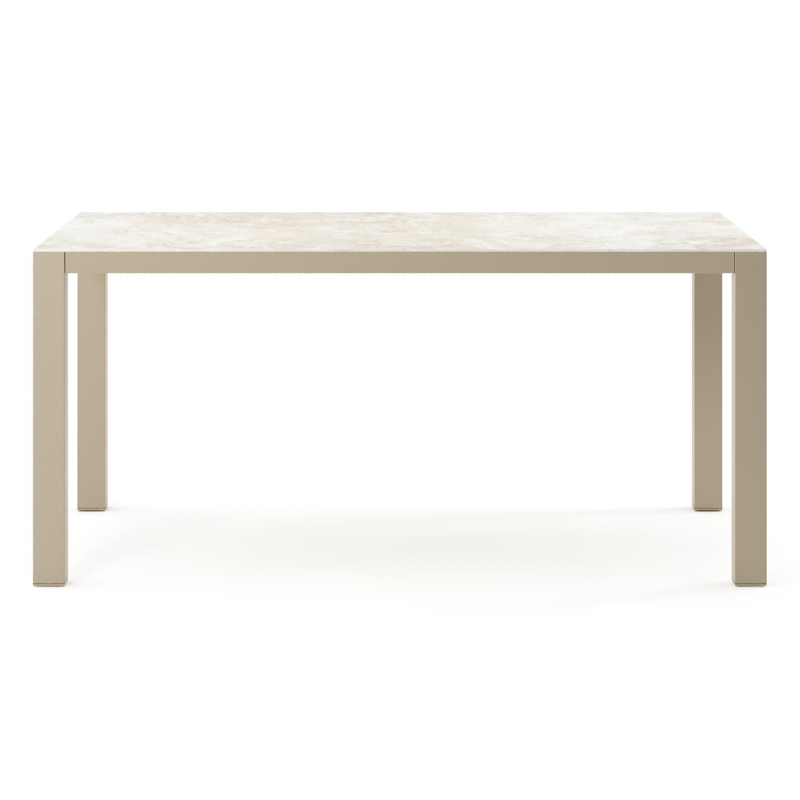 Table de jardin Como rectangulaire en aluminium beige et céramique pleine Rapolano - Lg. 160 x Lrg. 100 x Haut. 73 cm