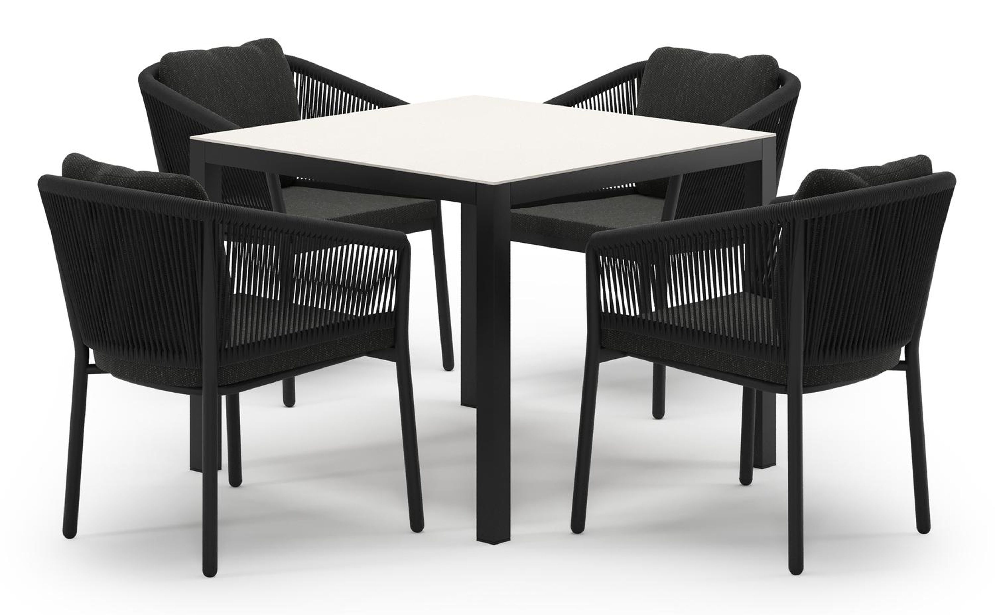 Feltro tuinset in zwart aluminium en crema minerale sintered stone met 4 Gerona tuinstoelen