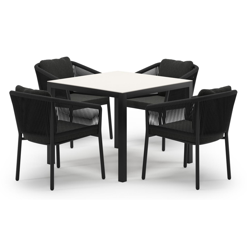 Feltro tuinset in zwart aluminium en crema minerale sintered stone met 4 Gerona tuinstoelen