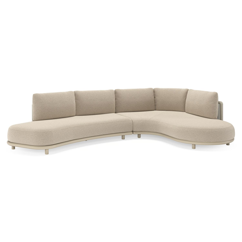 Salon de jardin d'angle Lomano en aluminium beige et corde luxe plate tissée verticalement beige et coussins en all weather cosytica Marbella Beige