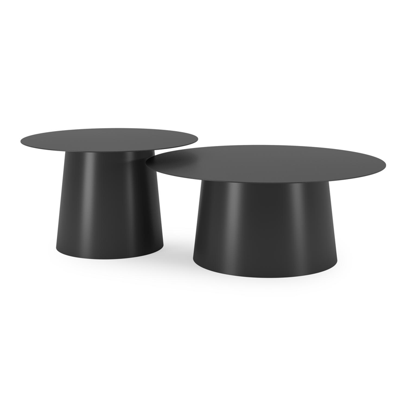 Avila loungetafels in zwart aluminium - Dia. 90 x H 36 cm, Dia. 70 x H 42 cm