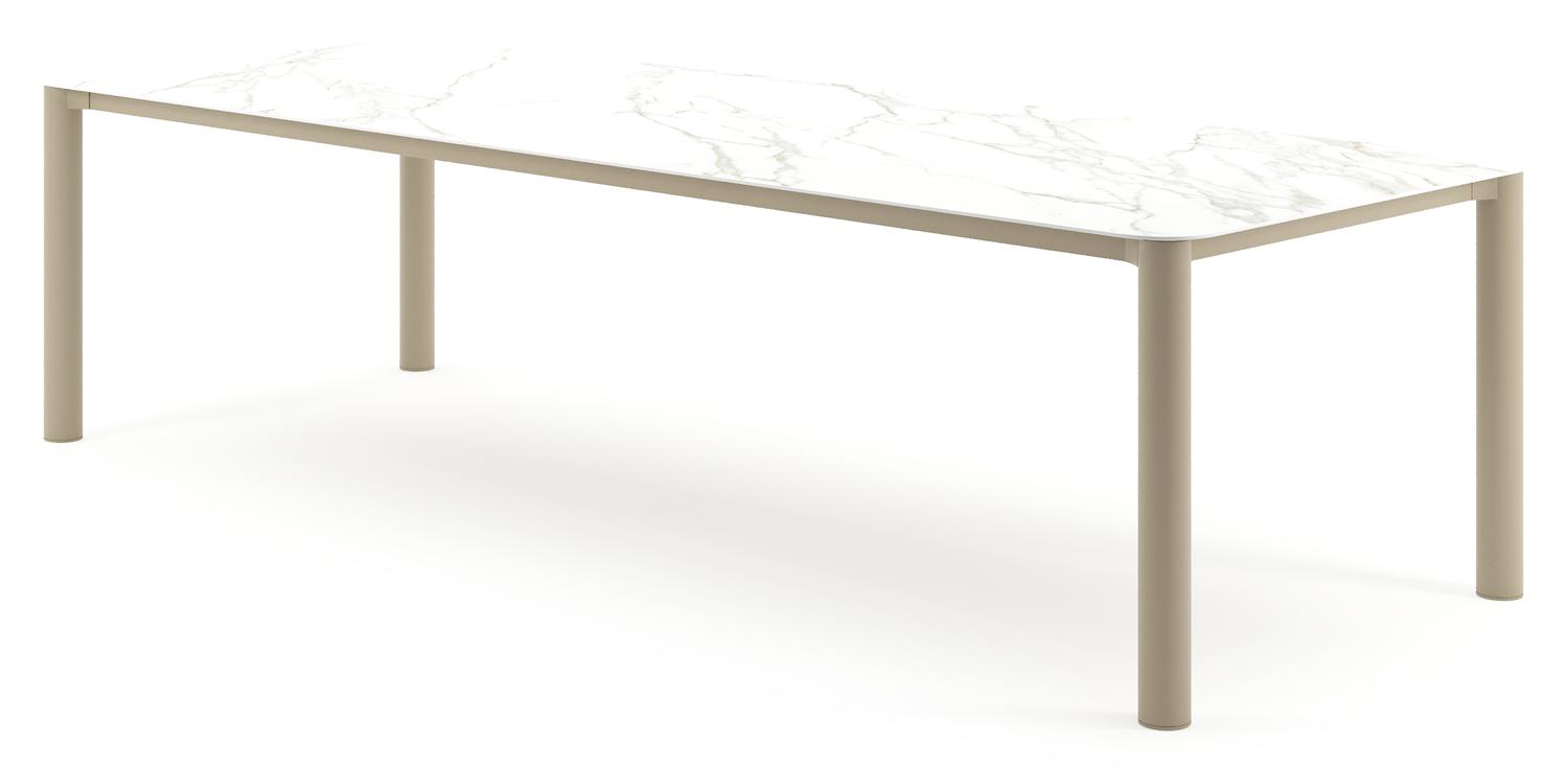 Orso tuintafel rechthoekig afgerond in beige aluminium en volkeramiek Calacatta - L 290 x B 110 x H 74.5 cm