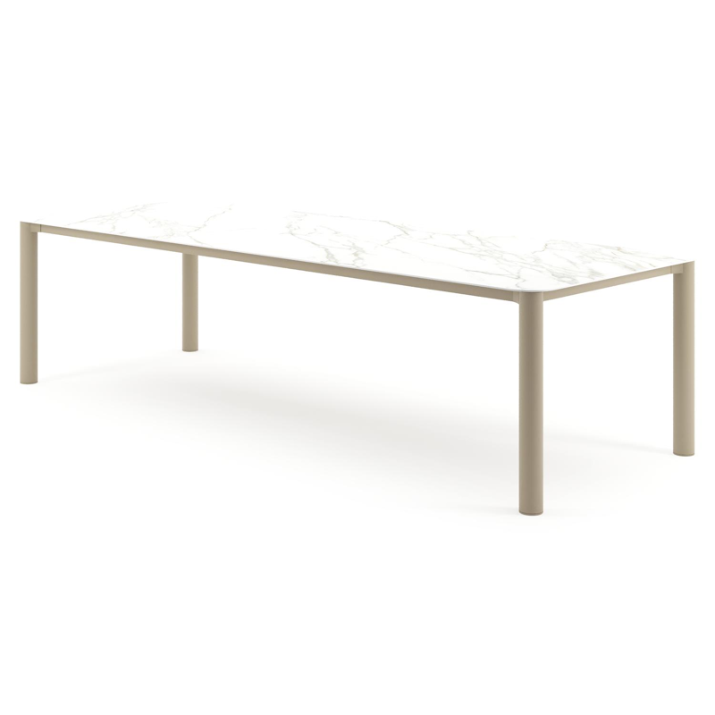 Orso tuintafel rechthoekig afgerond in beige aluminium en volkeramiek Calacatta - L 290 x B 110 x H 74.5 cm