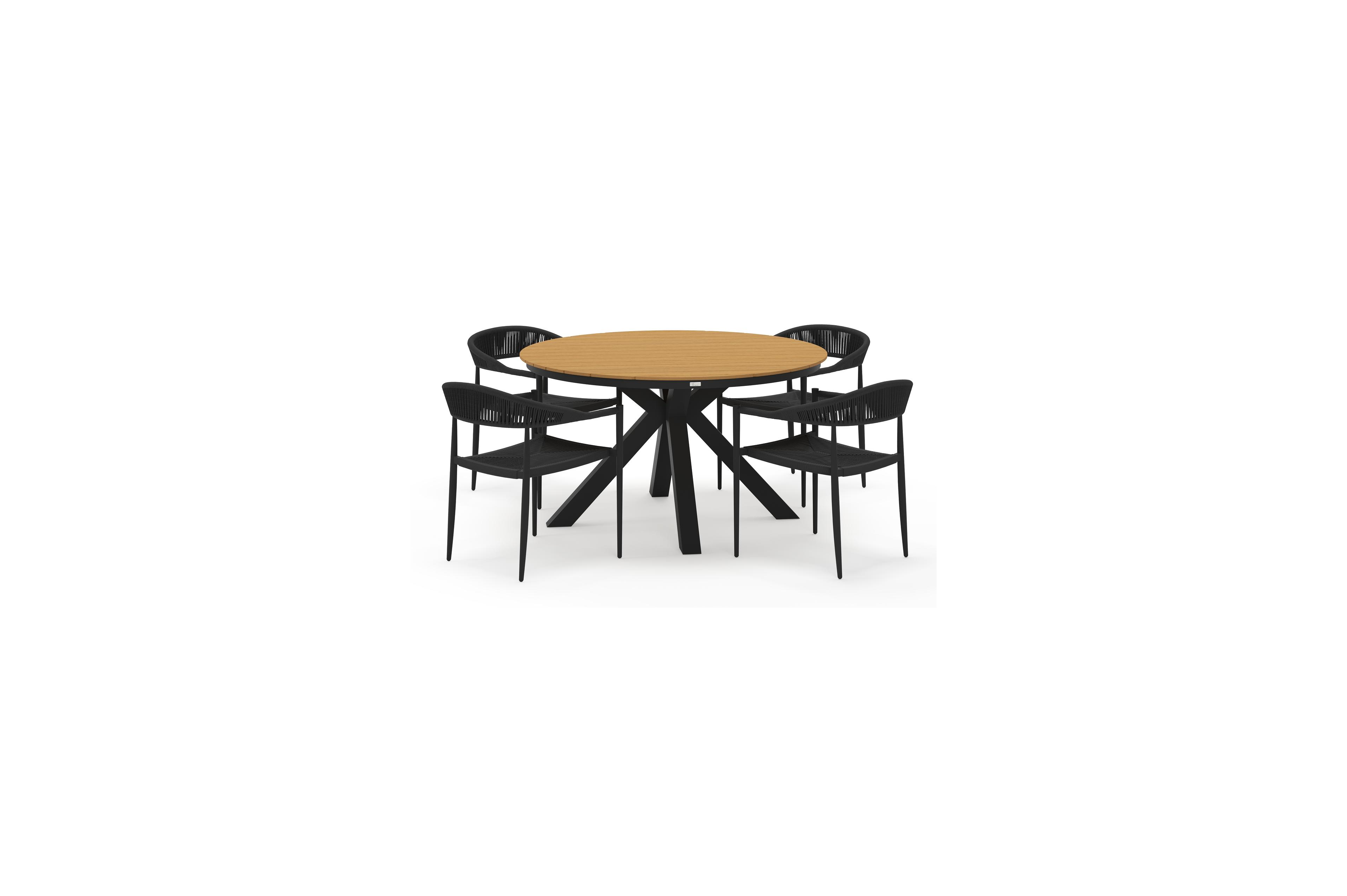 Tora tuinset rond in zwart aluminium en polywood met 4 Guarda tuinstoelen