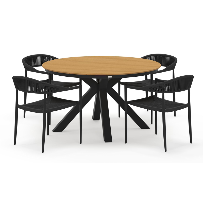Tora tuinset rond in zwart aluminium en polywood met 4 Guarda tuinstoelen