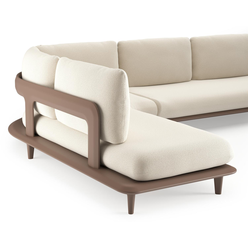 Bomero loungehoek in taupe aluminium met althea off white all weather cosytica kussen