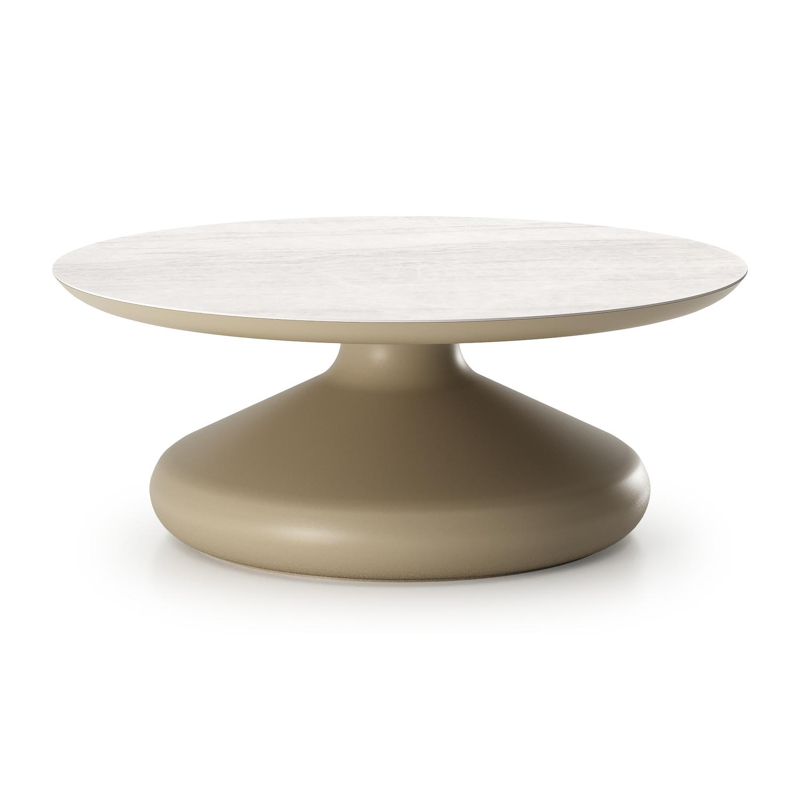 Bomero loungetafel rond in beige aluminium en volkeramiek Taj Mahal - Dia. 84 x H 32.2 cm