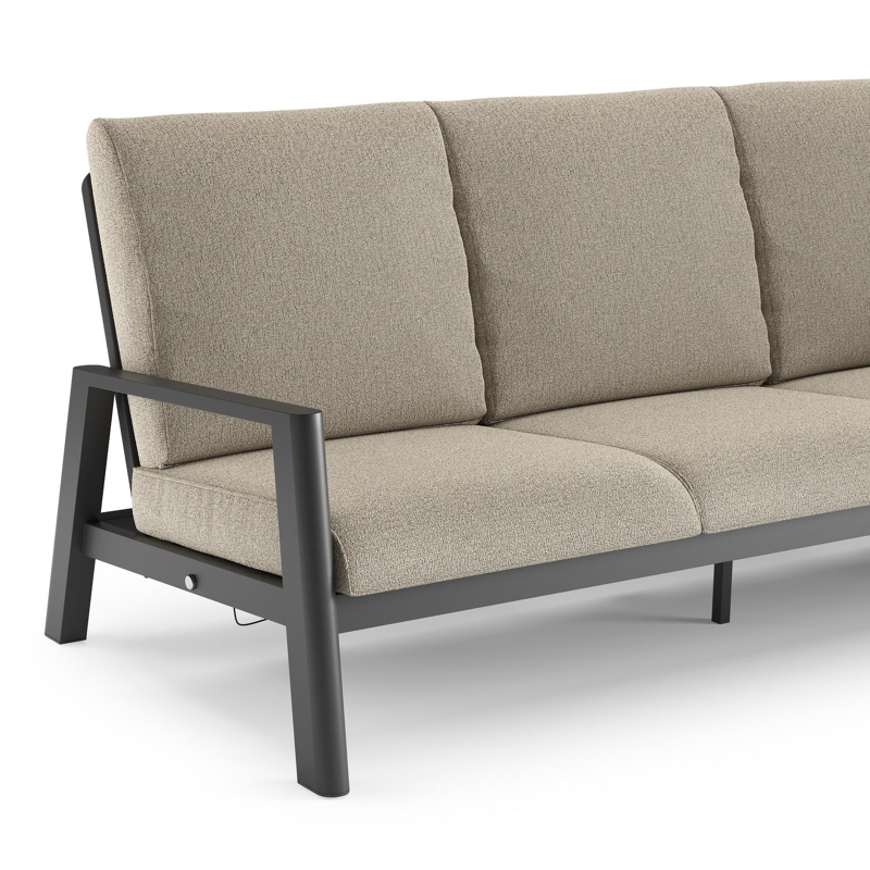 Cirello loungebank in zwart aluminium met catania beige all weather cosytica kussen