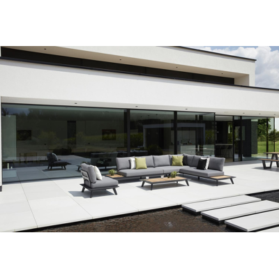Puglia loungehoek in zwart aluminium en teak met grijs weather+ softtouch kussens
