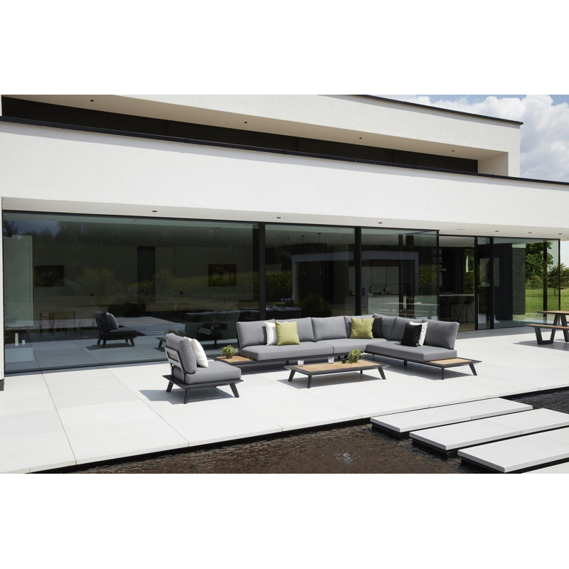 Puglia loungehoek in zwart aluminium en teak met grijs weather+ softtouch kussens