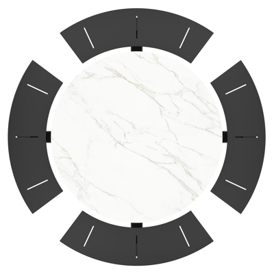 Rondino picknicktafel rond in zwart aluminium en volkeramiek Calacatta - Dia. 236 x H 71.5 cm