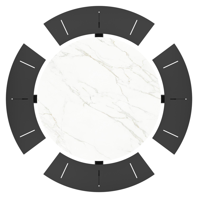 Rondino picknicktafel rond in zwart aluminium en volkeramiek Calacatta - Dia. 236 x H 71.5 cm