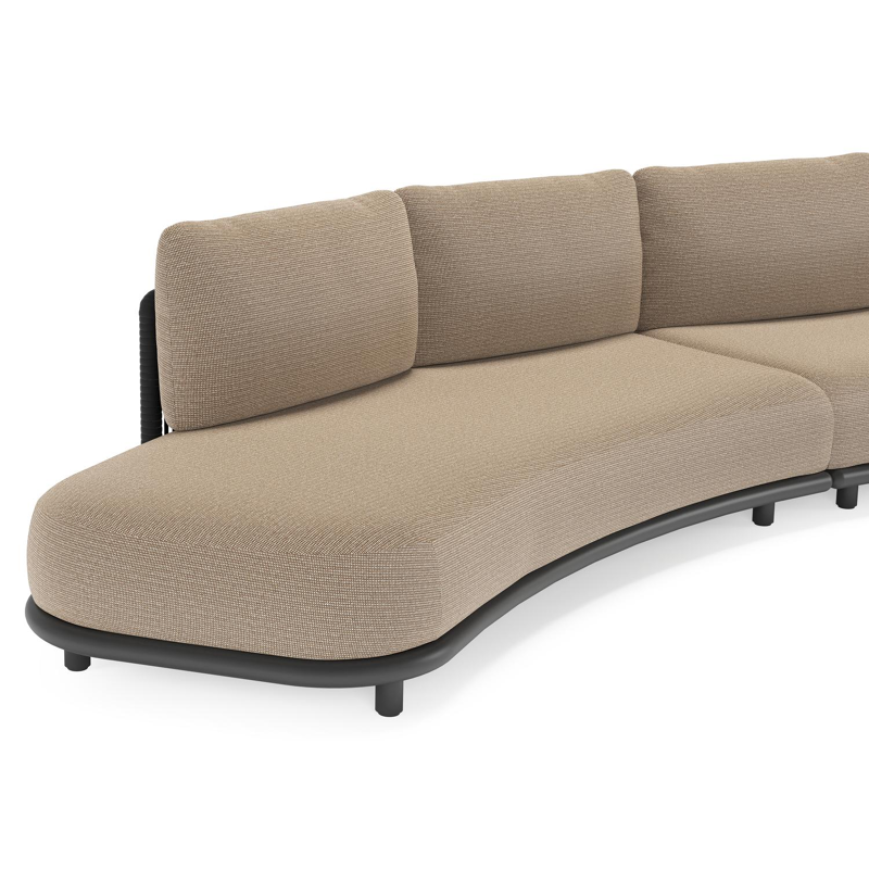 Lomano loungebank in zwart aluminium en beige verticaal geweven luxe vlakke rope met firenze earth all weather solica kussen