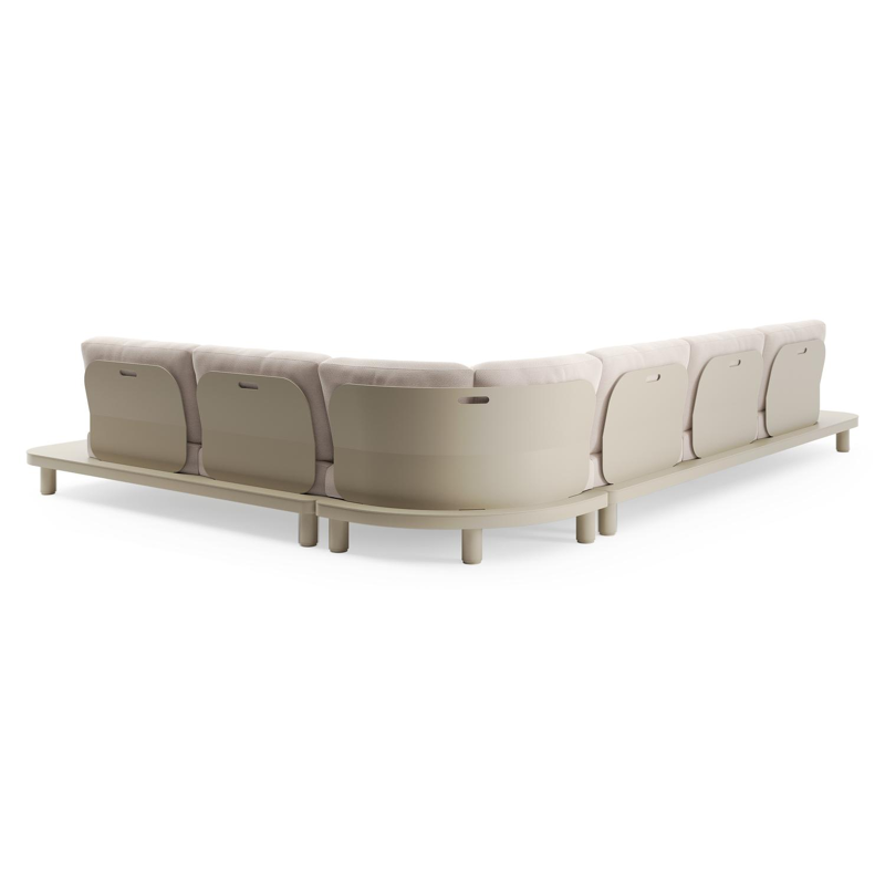 Salon de jardin d'angle Donato en aluminium beige et coussins en all weather sunbrella® luxe wander pilat