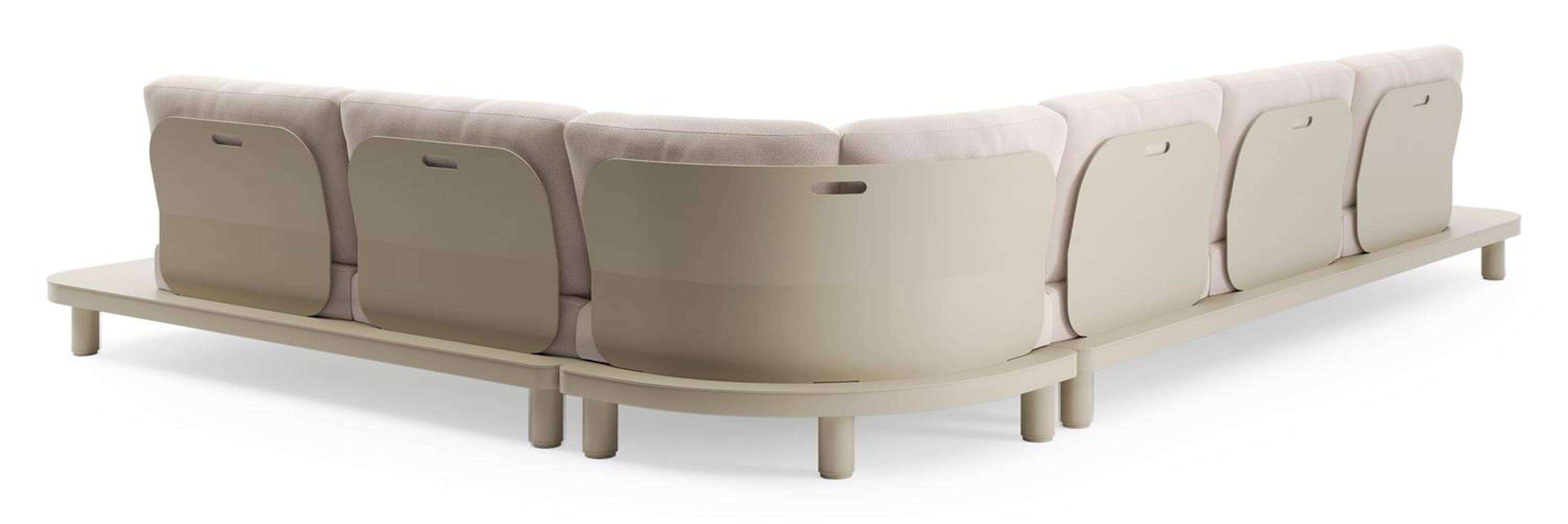 Salon de jardin d'angle Donato en aluminium beige et coussins en all weather sunbrella® luxe wander pilat