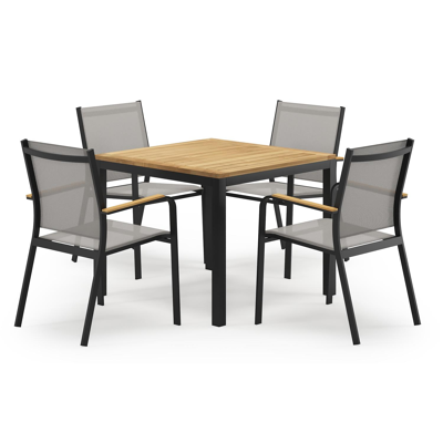 Feltro vierkante tuinset in zwart aluminium en teak natural finish met 4 Amalfi tuinstoelen